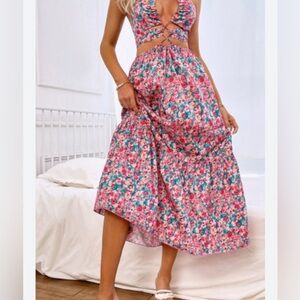 SHEIN Floral Maxi Dress - Pink and Blue